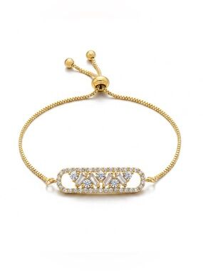 Gold Tone CZ Pavé Bar Adjustable Bolo Bracelet